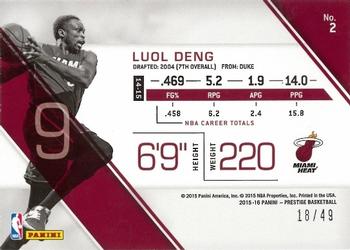 2015-16 Panini Prestige - Bonus Shots Purple #2 Luol Deng Back