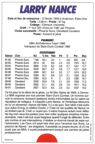 1991-93 5 Majeur Magazine France #NNO Larry Nance Back