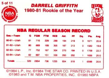 1997 1985 Star LAST 11 R.O.Y. Red Border (Unlicensed) #5 Darrell Griffith Back