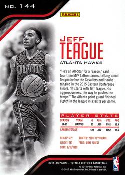 2015-16 Panini Totally Certified #144 Jeff Teague Back