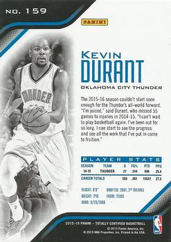 2015-16 Panini Totally Certified #159 Kevin Durant Back