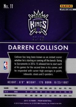 2015-16 Panini Prizm - Purple Prizms #11 Darren Collison Back