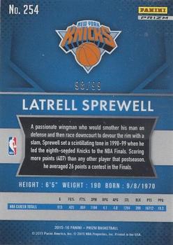 2015-16 Panini Prizm - Purple Prizms #254 Latrell Sprewell Back