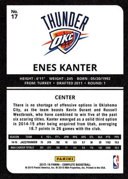 2015-16 Panini Complete #17 Enes Kanter Back