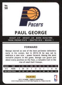 2015-16 Panini Complete #58 Paul George Back