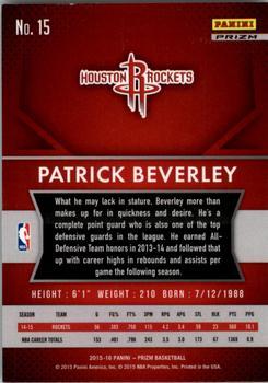 2015-16 Panini Prizm - Orange Wave Prizms #15 Patrick Beverley Back