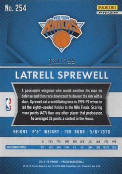 2015-16 Panini Prizm - Light Blue Prizms #254 Latrell Sprewell Back