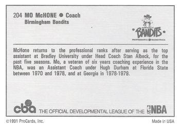 1991-92 ProCards CBA #204 Moe McHone Back