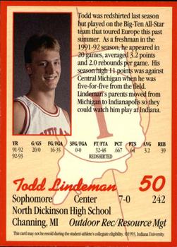 1993-94 Indiana Hoosiers #11 Todd Lindeman Back