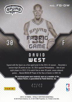 2015-16 Panini Totally Certified - Fabric of the Game Materials Blue #FG-DW David West Back