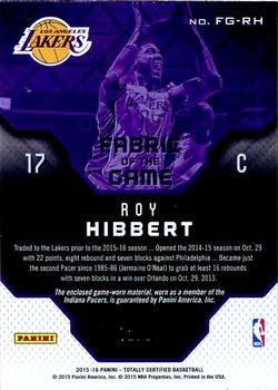 2015-16 Panini Totally Certified - Fabric of the Game Materials Red #FG-RH Roy Hibbert Back