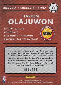 2015-16 Donruss - Rebounding Kings Statline #21 Hakeem Olajuwon Back