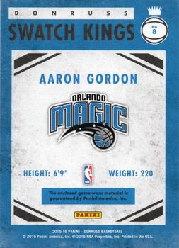 2015-16 Donruss - Swatch Kings Prime #8 Aaron Gordon Back