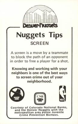 1982-83 Denver Nuggets Police #NNO Carl Scheer Back