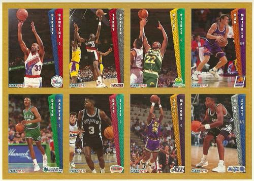 1992-93 Fleer NBA Shooting Stars Golden Magazine Perforated - Sheets #2 Hersey Hawkins / Terry Porter / Ricky Pierce / Dan Majerle / Derek Harper / Dale Ellis / Jeff Malone / Dennis Scott Front