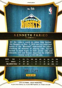 2015-16 Panini Select - Concourse Blue Prizms #56 Kenneth Faried Back