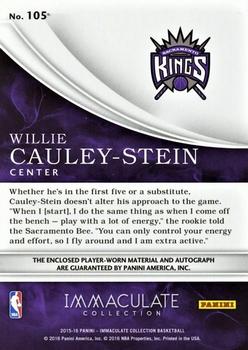 2015-16 Panini Immaculate Collection #105 Willie Cauley-Stein Back