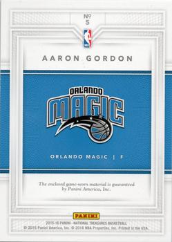 2015-16 Panini National Treasures - Material Treasures Prime #5 Aaron Gordon Back