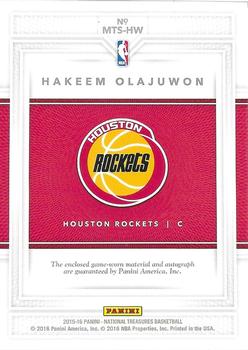 2015-16 Panini National Treasures - Material Treasures Signatures #MTS-HW Hakeem Olajuwon Back