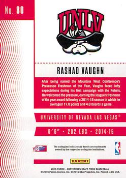 2016 Panini Contenders Draft Picks #80 Rashad Vaughn Back
