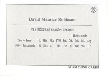 1990-91 Slam Dunk David Robinson (unlicensed) #5 David Robinson Back
