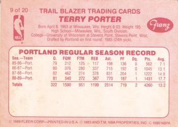1989-90 Fleer Franz Portland Trail Blazers #9 Terry Porter Back