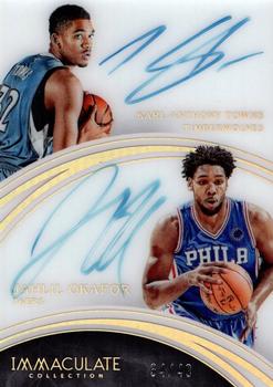 2015-16 Panini Immaculate Collection - Dual Autographs #2 Jahlil Okafor / Karl-Anthony Towns Front