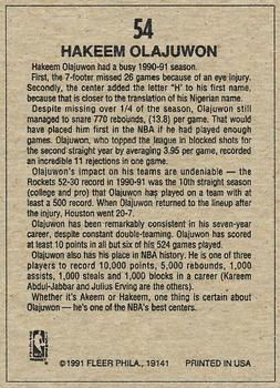 1991-92 Fleer Wheaties #54 Hakeem Olajuwon Back
