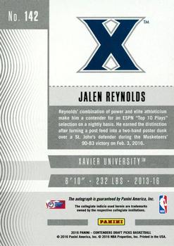 2016 Panini Contenders Draft Picks - College Ticket Autographs Draft Ticket Blue Foil #142 Jalen Reynolds Back