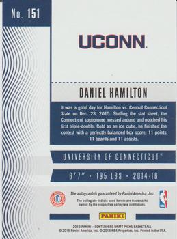 2016 Panini Contenders Draft Picks - College Ticket Autographs Draft Ticket Blue Foil #151 Daniel Hamilton Back