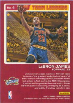 2016-17 Hoops - Team Leaders #4 LeBron James Back