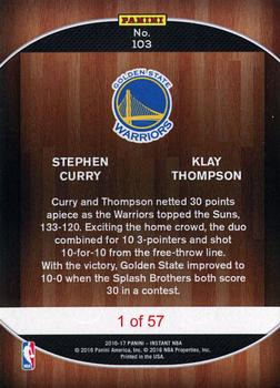 2016-17 Panini Instant NBA #103 Stephen Curry / Klay Thompson Back
