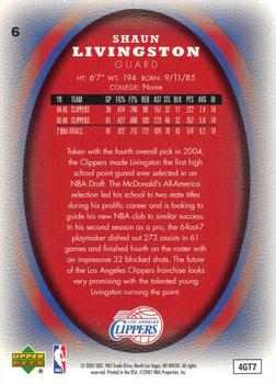 2006-07 Jet Blue Upper Deck Los Angeles Clippers #6 Shaun Livingston Back