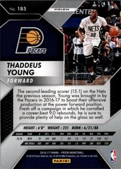 2016-17 Panini Prizm - Silver Prizms #185 Thaddeus Young Back