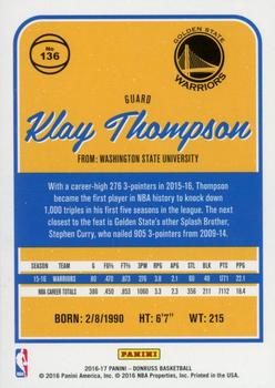 2016-17 Donruss - Green and Yellow Holo Laser #136 Klay Thompson Back