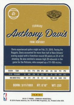 2016-17 Donruss - Press Proof Silver #97 Anthony Davis Back