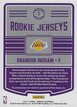2016-17 Donruss - Rookie Jerseys #1 Brandon Ingram Back