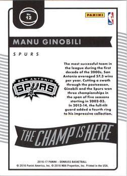 2016-17 Donruss - The Champ is Here #12 Manu Ginobili Back