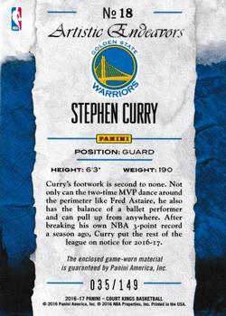 2016-17 Panini Court Kings - Artistic Endeavors #18 Stephen Curry Back