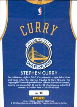 2016-17 Panini Complete - Away #10 Stephen Curry Back