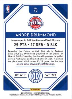2016-17 Panini Complete - Complete Players #12 Andre Drummond Back