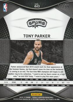 2016-17 Panini Totally Certified - Blue #60 Tony Parker Back