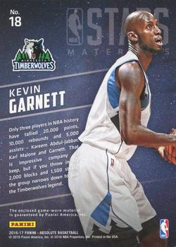 2016-17 Panini Absolute - NBA Stars Materials Prime #18 Kevin Garnett Back