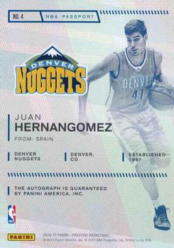 2016-17 Panini Prestige - NBA Passport Signatures #4 Juan Hernangomez Back