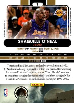 2016 Panini Class of 2016 Hall of Fame Enshrinement #1 Shaquille O'Neal Back
