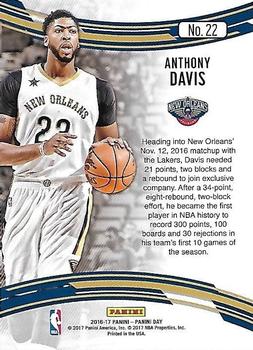 2016-17 Panini Day - Thick #22 Anthony Davis Back