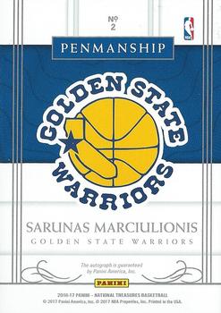 2016-17 Panini National Treasures - Penmanship Gold #2 Sarunas Marciulionis Back