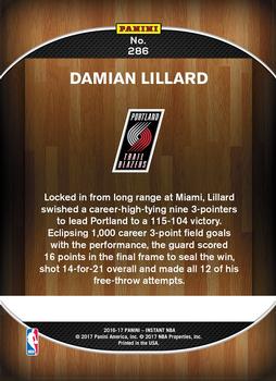 2016-17 Panini Instant NBA - Blue #286 Damian Lillard Back