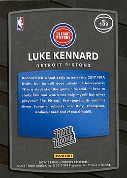 2017-18 Donruss #189 Luke Kennard Back