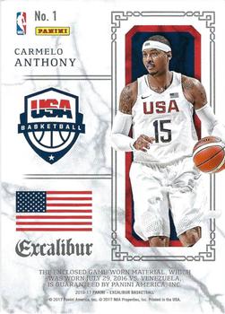 2016-17 Panini Excalibur - Team USA #1 Carmelo Anthony Back